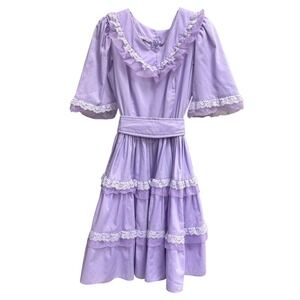 Vintage Lavender Tiered Lace Prairie Square Dance Dress Size 10 Cottagecore